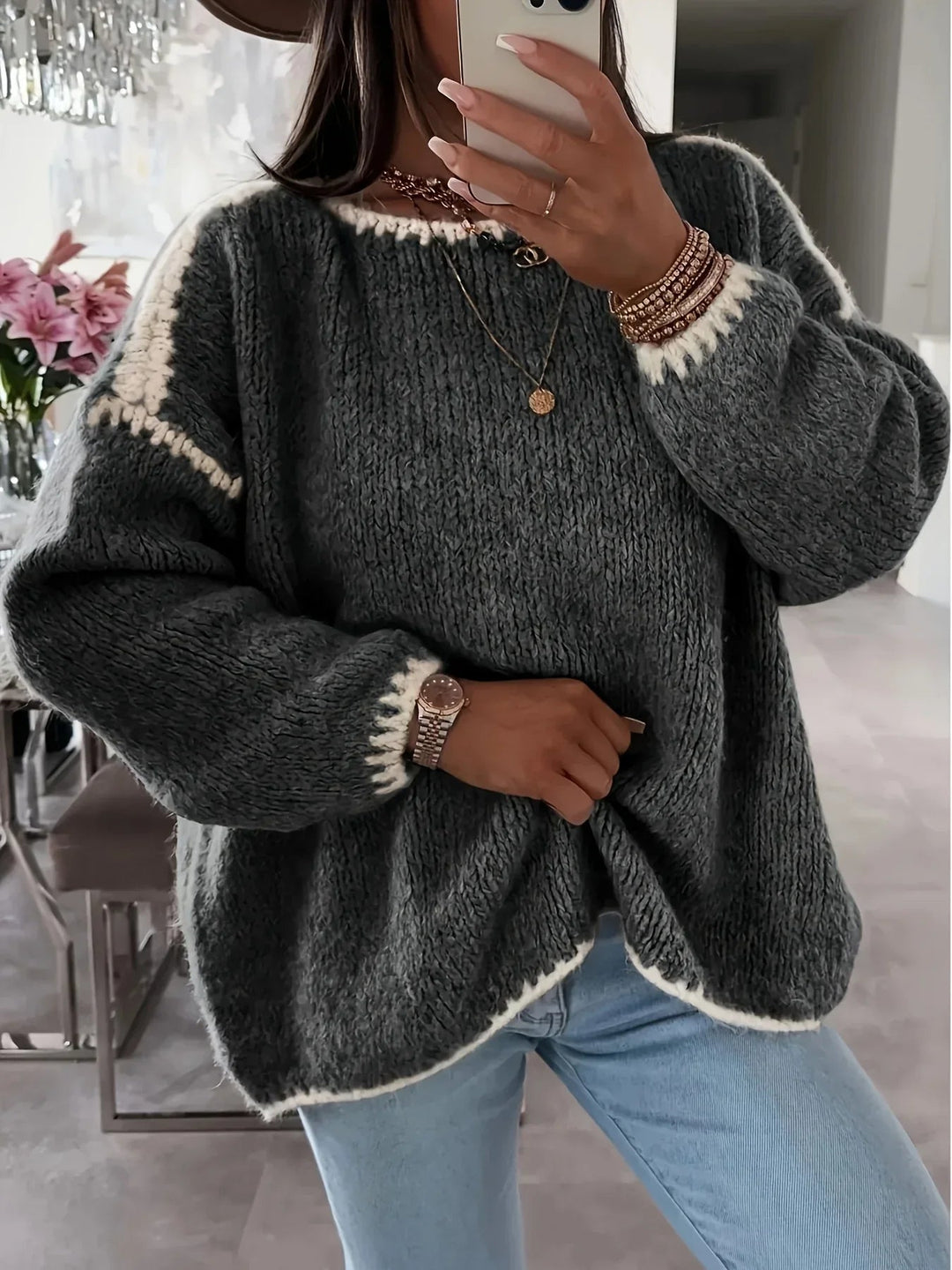 Aveline – Soft Patchwork Knit Sweater