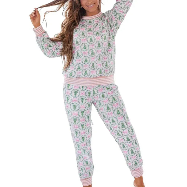 AUBREY™ - Cozy Christmas Bow Print Loungewear Set