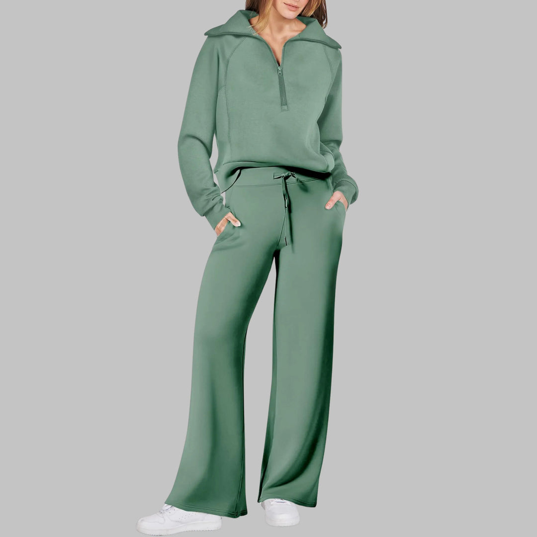 UDAY™ - Comfy Half Zip Sweatshirt and Wide Leg Pants Set