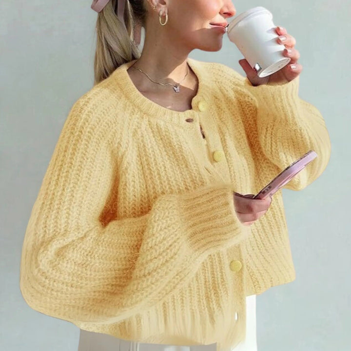 ELOWEN™ - Comfy Plain Button Down Long Sleeve Round Neck Cardigan