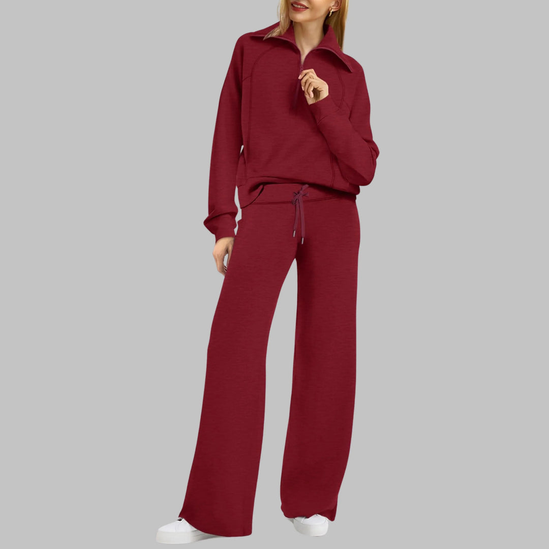 UDAY™ - Comfy Half Zip Sweatshirt and Wide Leg Pants Set