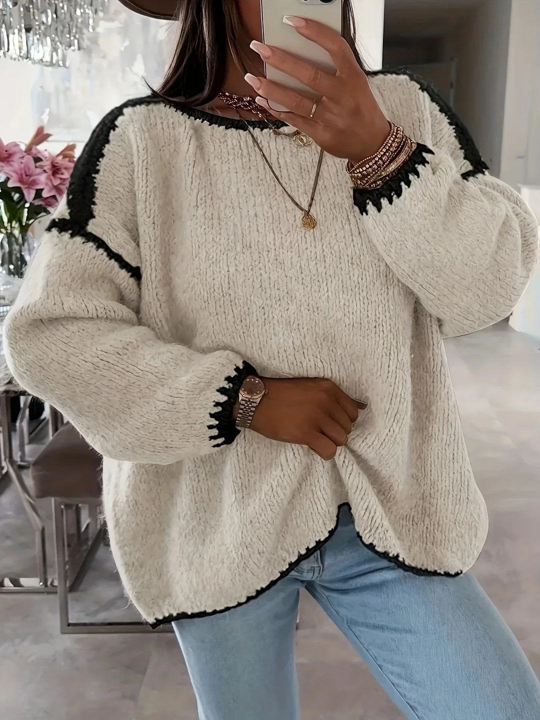 Aveline – Soft Patchwork Knit Sweater
