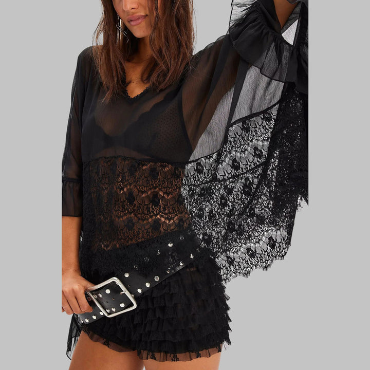 LEONA™ - Classy V-Neck Batwing Sleeve Cover-Up Top