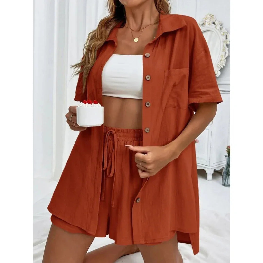 KRISTINE™ – Casual Summer  Button-Down Lounge Set