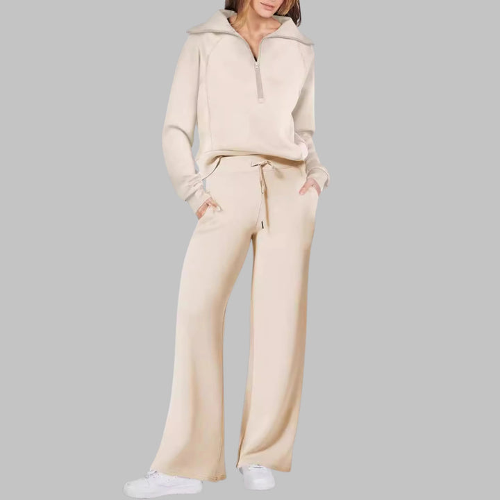 UDAY™ - Comfy Half Zip Sweatshirt and Wide Leg Pants Set