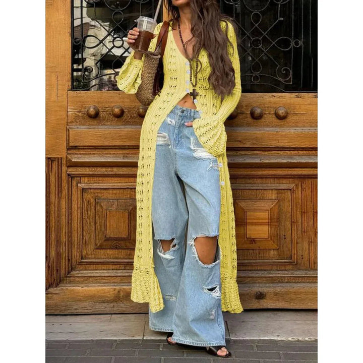 ADOWBI™ - Chic Flounce Sleeve Fitted Button Cardigan