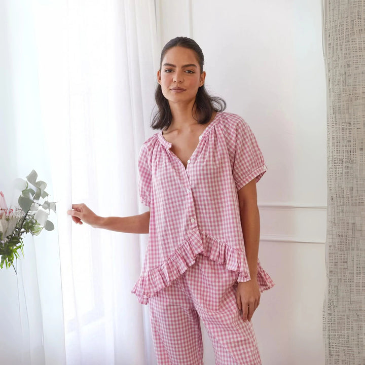 NEVERLAND™ - Casual Plaid Puff Sleeve Top and Pants Set