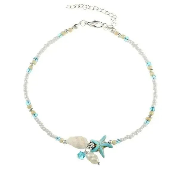 Star & Shell Anklet with Natural Stones
