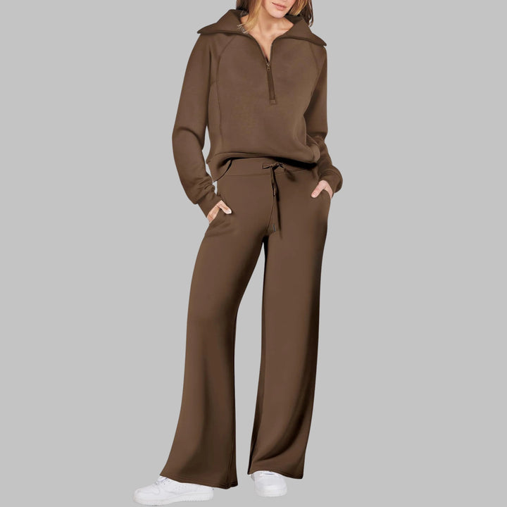 UDAY™ - Comfy Half Zip Sweatshirt and Wide Leg Pants Set