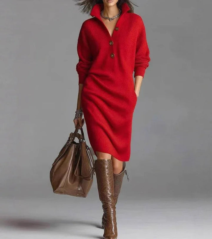 Scarlett | Elegant Winter Dress Sweater with Buttons