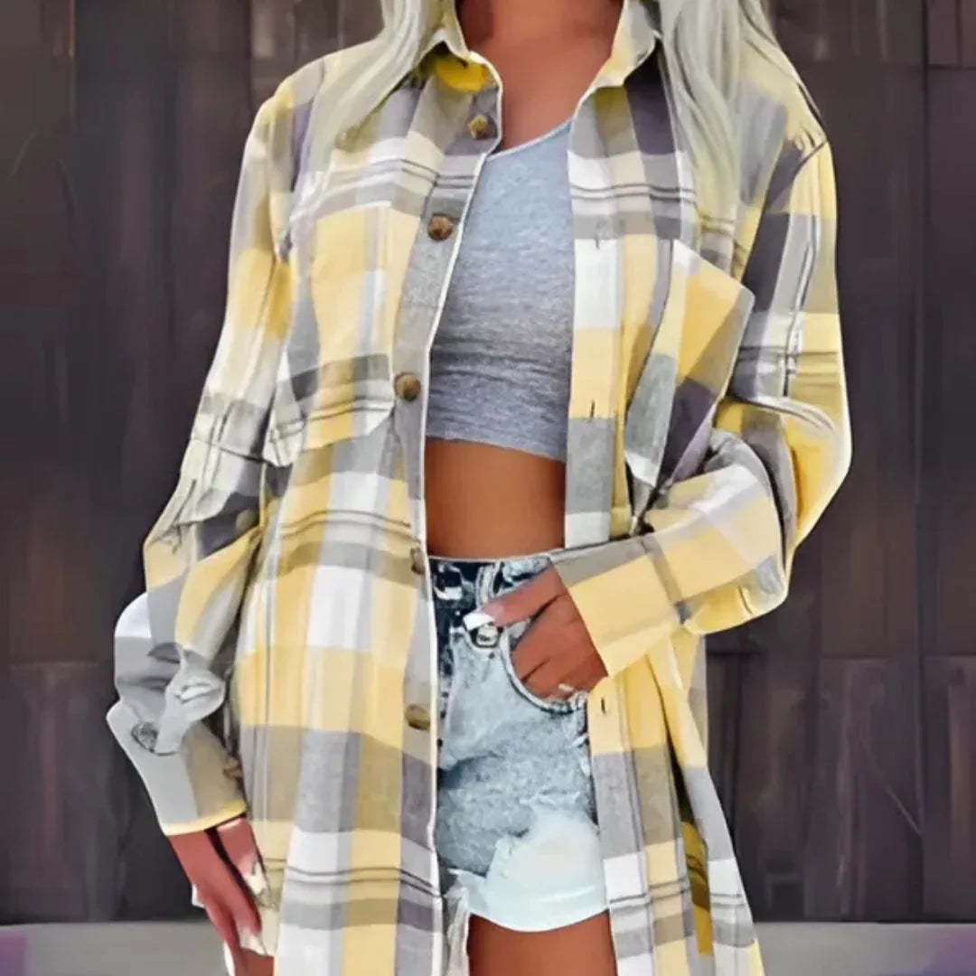BASO™ - Casual Plaid Button Down Collared Long Sleeve Top
