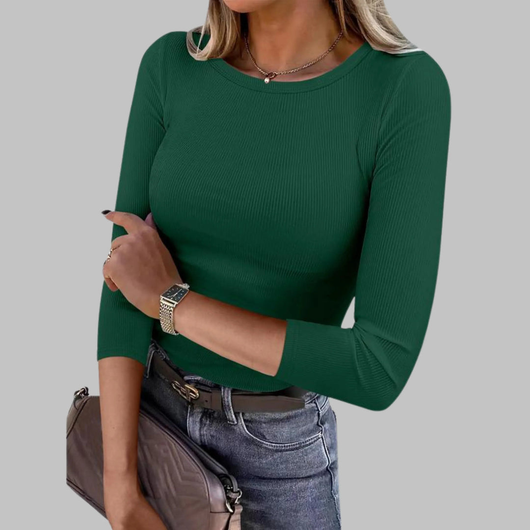 DAVINA™ - Casual Plain Crewneck Slim-Fit Top