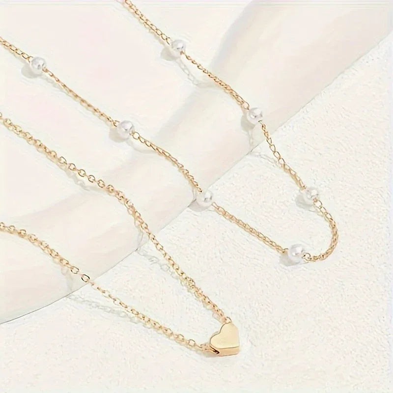 Layered Heart & Pearl Jewelry Set
