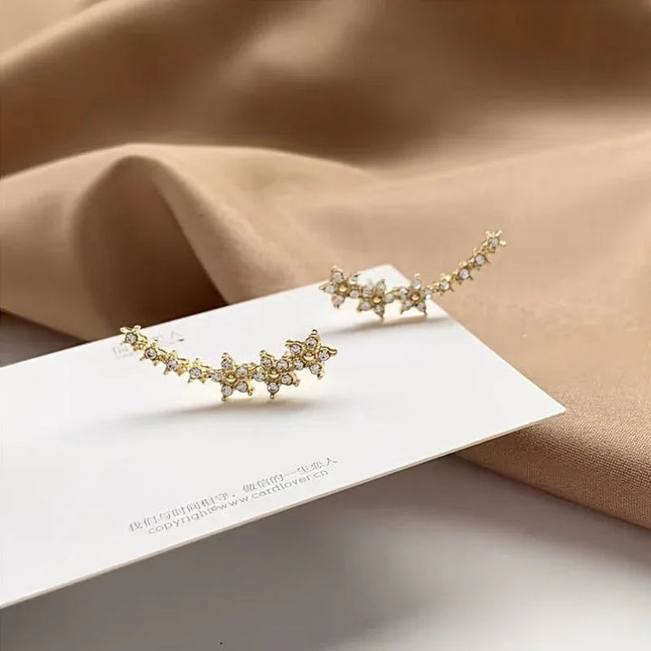 Floral Rhinestone Gold Earrings