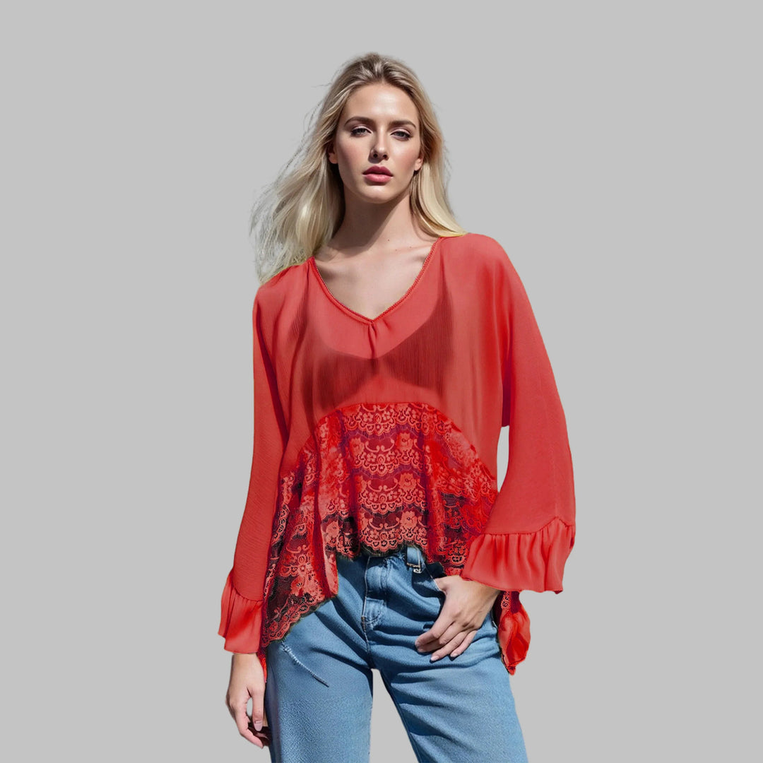 LEONA™ - Classy V-Neck Batwing Sleeve Cover-Up Top