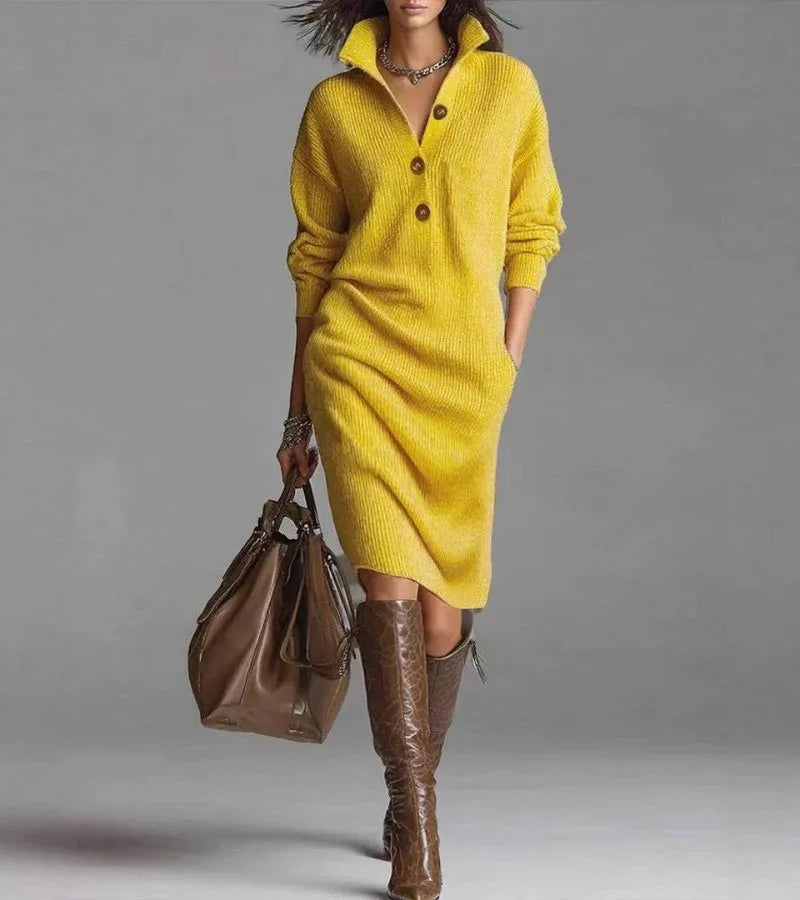 Scarlett | Elegant Winter Dress Sweater with Buttons