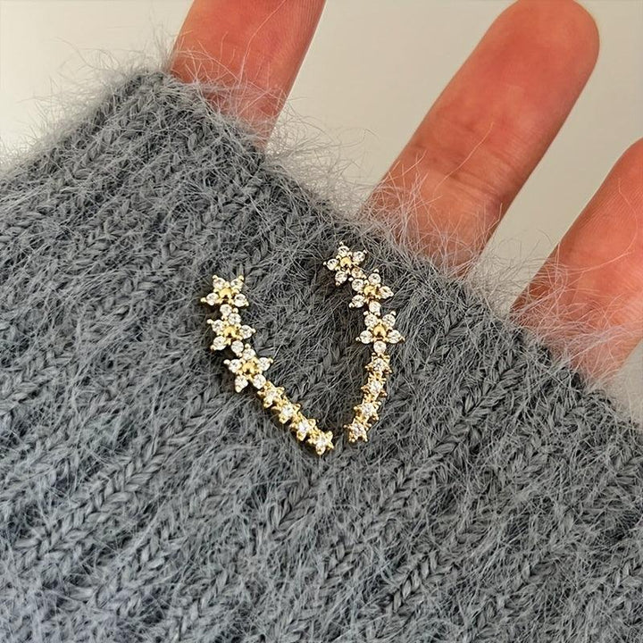 Floral Rhinestone Gold Earrings