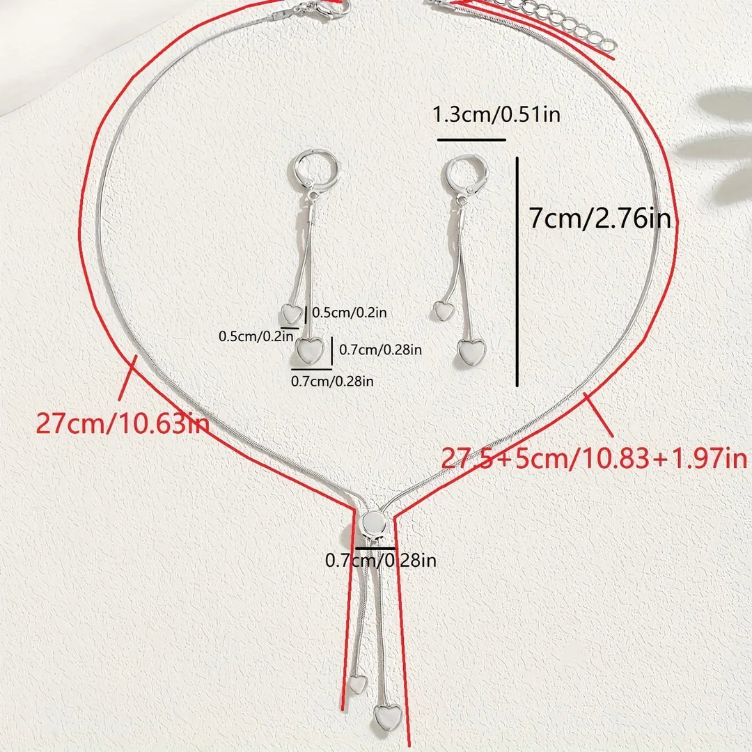 Adjustable Heart Pendant Necklace & Earrings Set