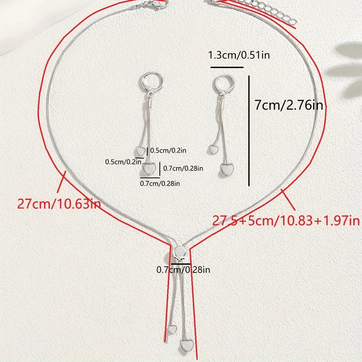 Adjustable Heart Pendant Necklace & Earrings Set