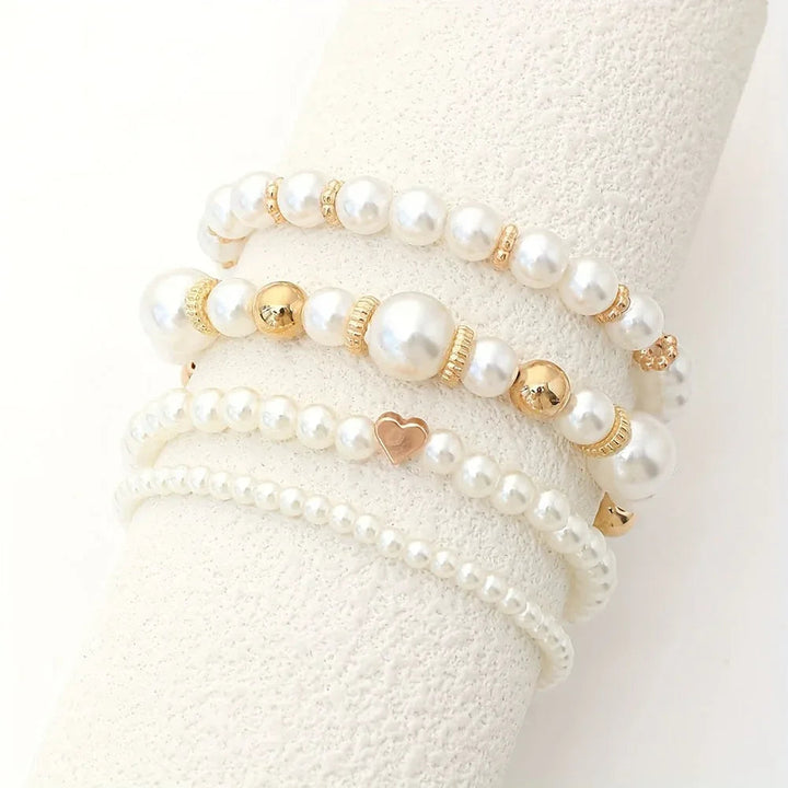 Pearl Heart Bracelet Set