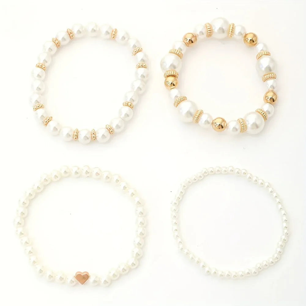 Pearl Heart Bracelet Set