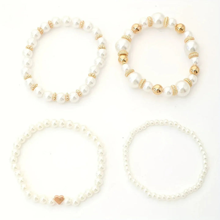 Pearl Heart Bracelet Set