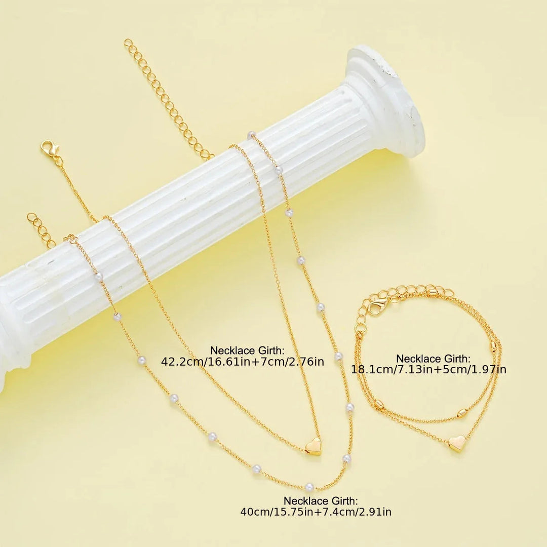 Simple Heart Necklace & Bracelet Set