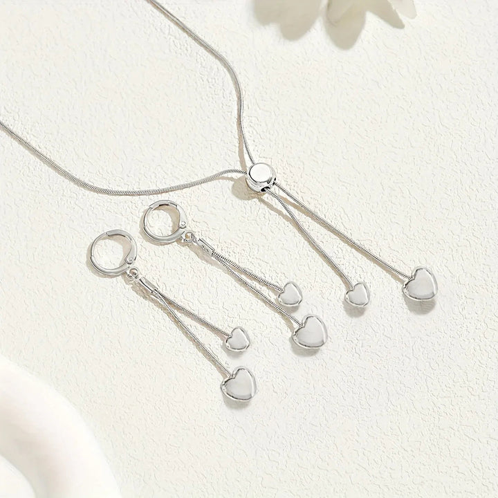 Adjustable Heart Pendant Necklace & Earrings Set