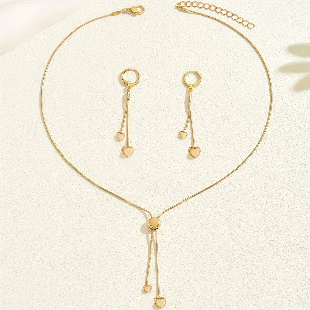 Adjustable Heart Pendant Necklace & Earrings Set