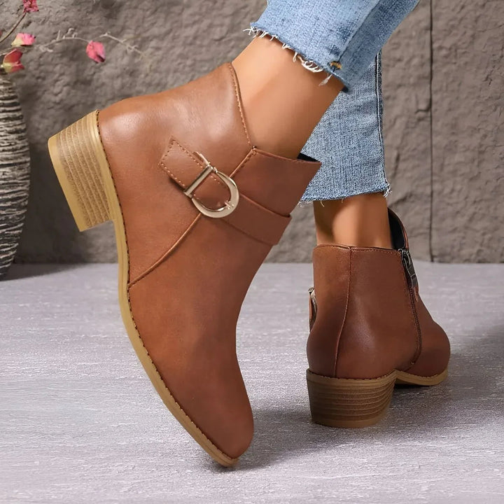 Bethany I Brown Buckle Ankle Boots