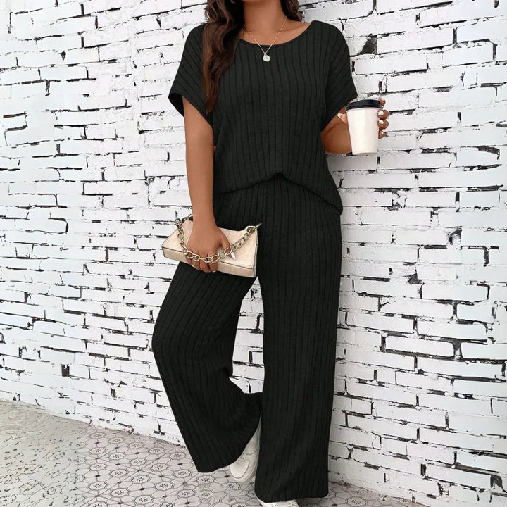 WAUNA™ - Casual Plus Size Short Sleeve Top and Pants Set