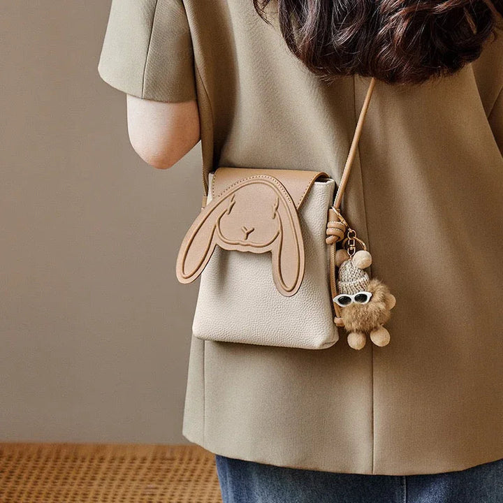 Rabbit Genuine Leather Mini Crossbody Phone Bag