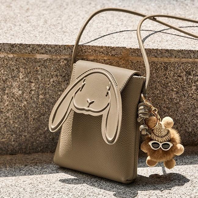 Rabbit Genuine Leather Mini Crossbody Phone Bag
