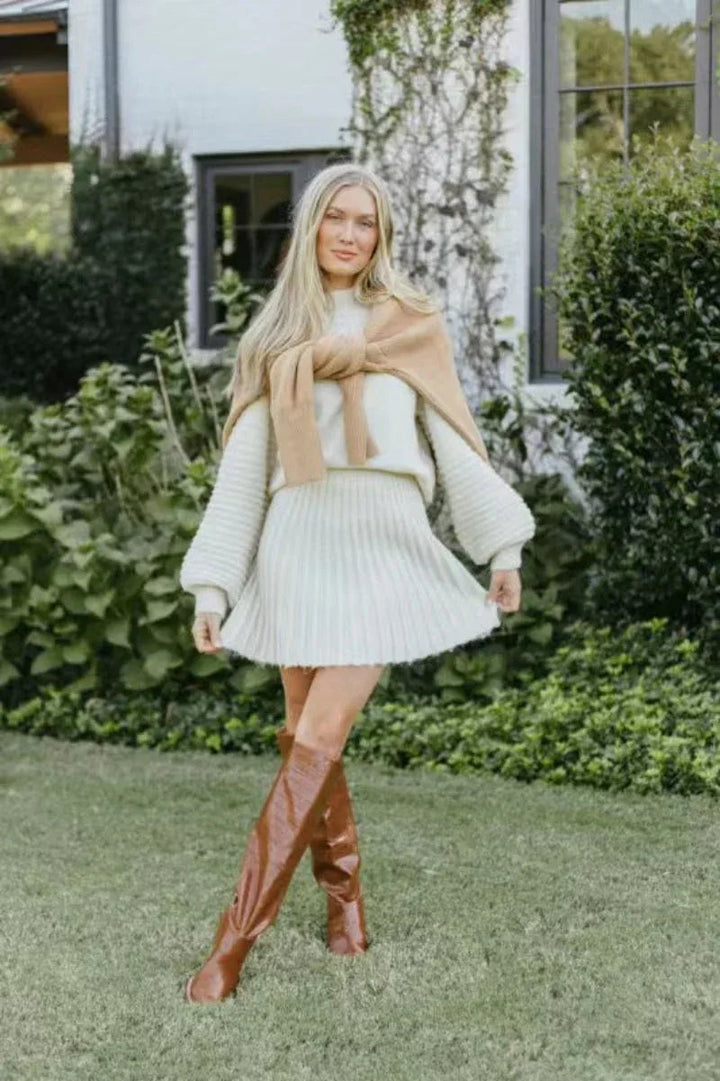 PEBBLES™ - Chic Long-Sleeve Sweater and Mini Skirt Set