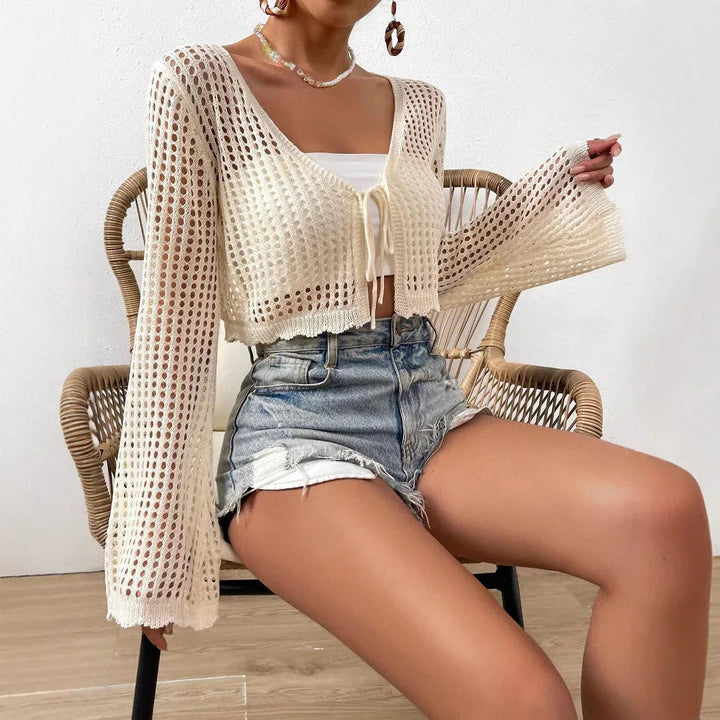 LANI™ – Lightweight Tie Front V-Neck Crop Cardigan