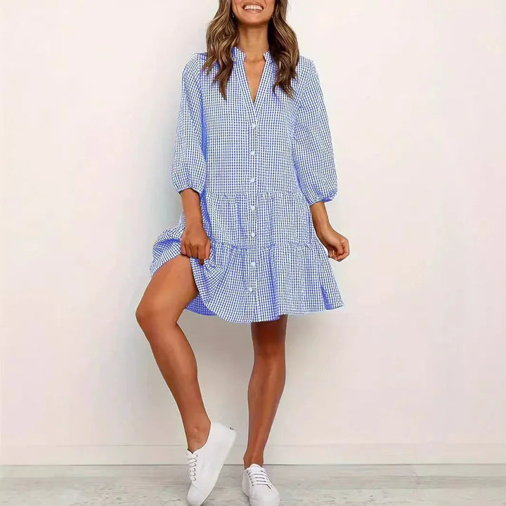 GARDENIA™ – Classic Button Front Ruffle Hem Mini Dress