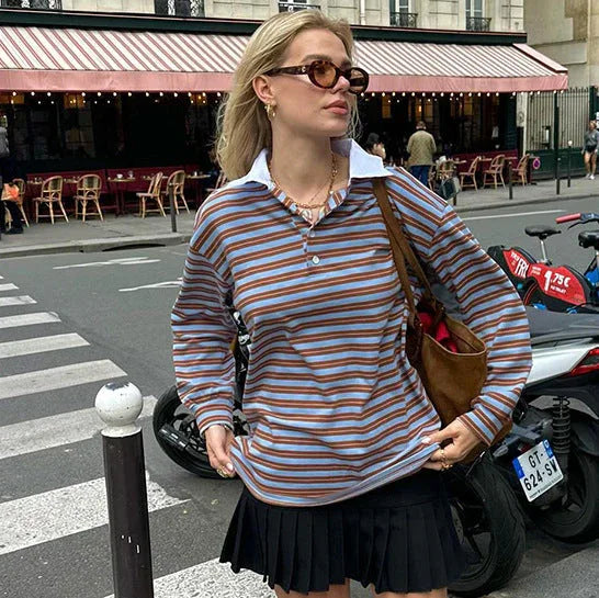SCARLETT™ - Casual Oversized Striped Collared Top
