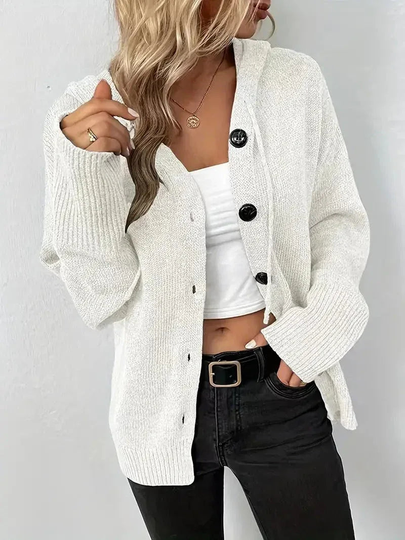 MILSA™ - Cozy Plain Button Front Hooded Cardigan