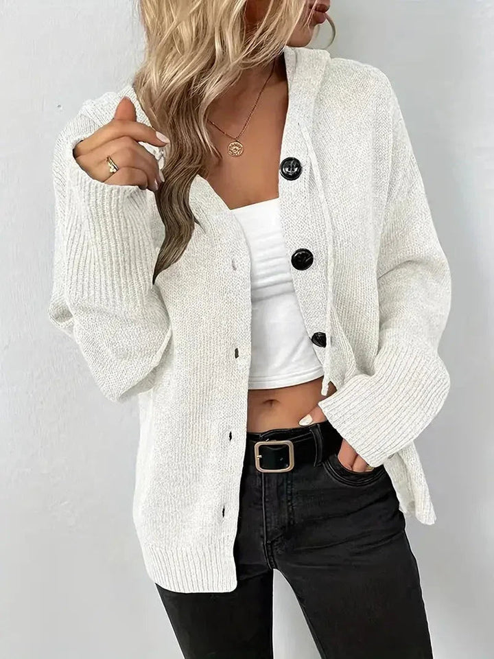MILSA™ - Cozy Plain Button Front Hooded Cardigan