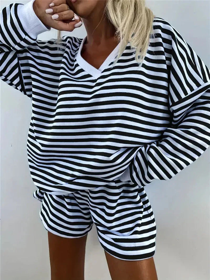 NOLANI™ – Relaxed Fit Striped V-Neck Lounge Set