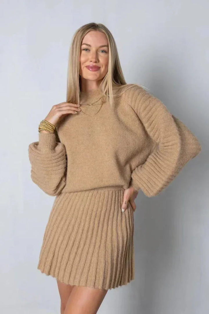 PEBBLES™ - Chic Long-Sleeve Sweater and Mini Skirt Set