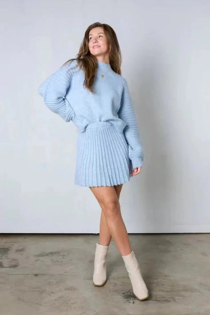 PEBBLES™ - Chic Long-Sleeve Sweater and Mini Skirt Set