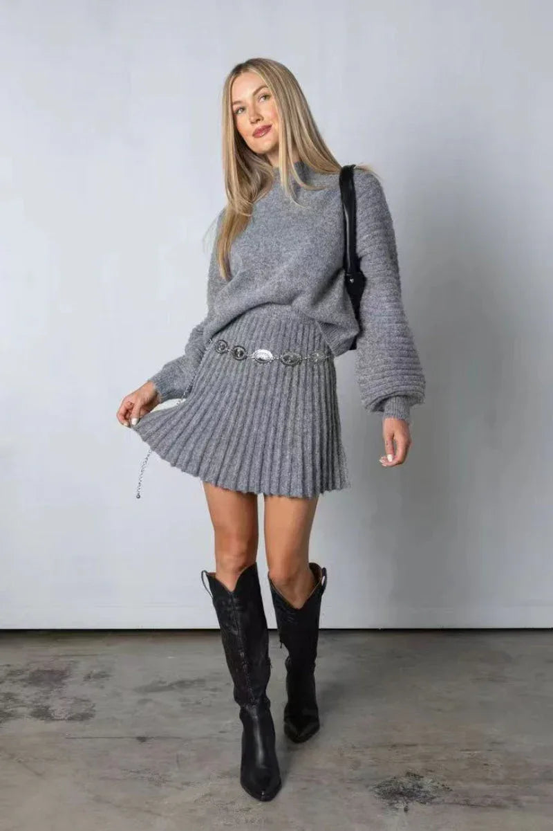 PEBBLES™ - Chic Long-Sleeve Sweater and Mini Skirt Set