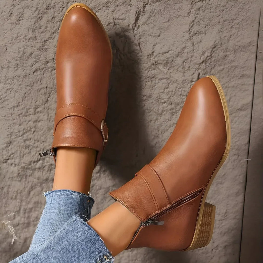 Bethany I Brown Buckle Ankle Boots