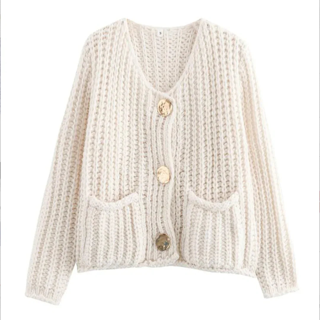 CASSY™ - Casual Long Sleeve Chunky Knit Cropped Cardigan
