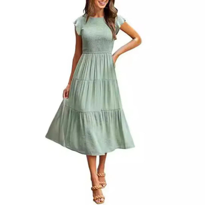 KRISELLE™ - Elegant Flutter Sleeve Smoke Midi Dress