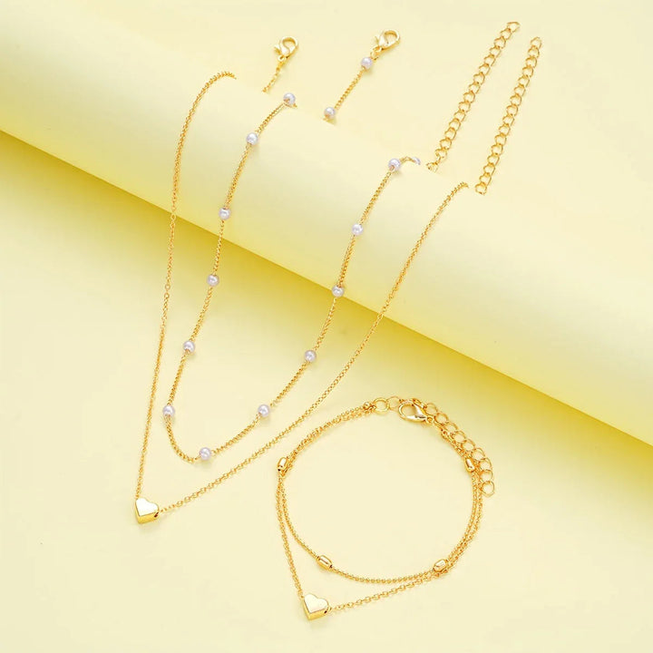 Simple Heart Necklace & Bracelet Set
