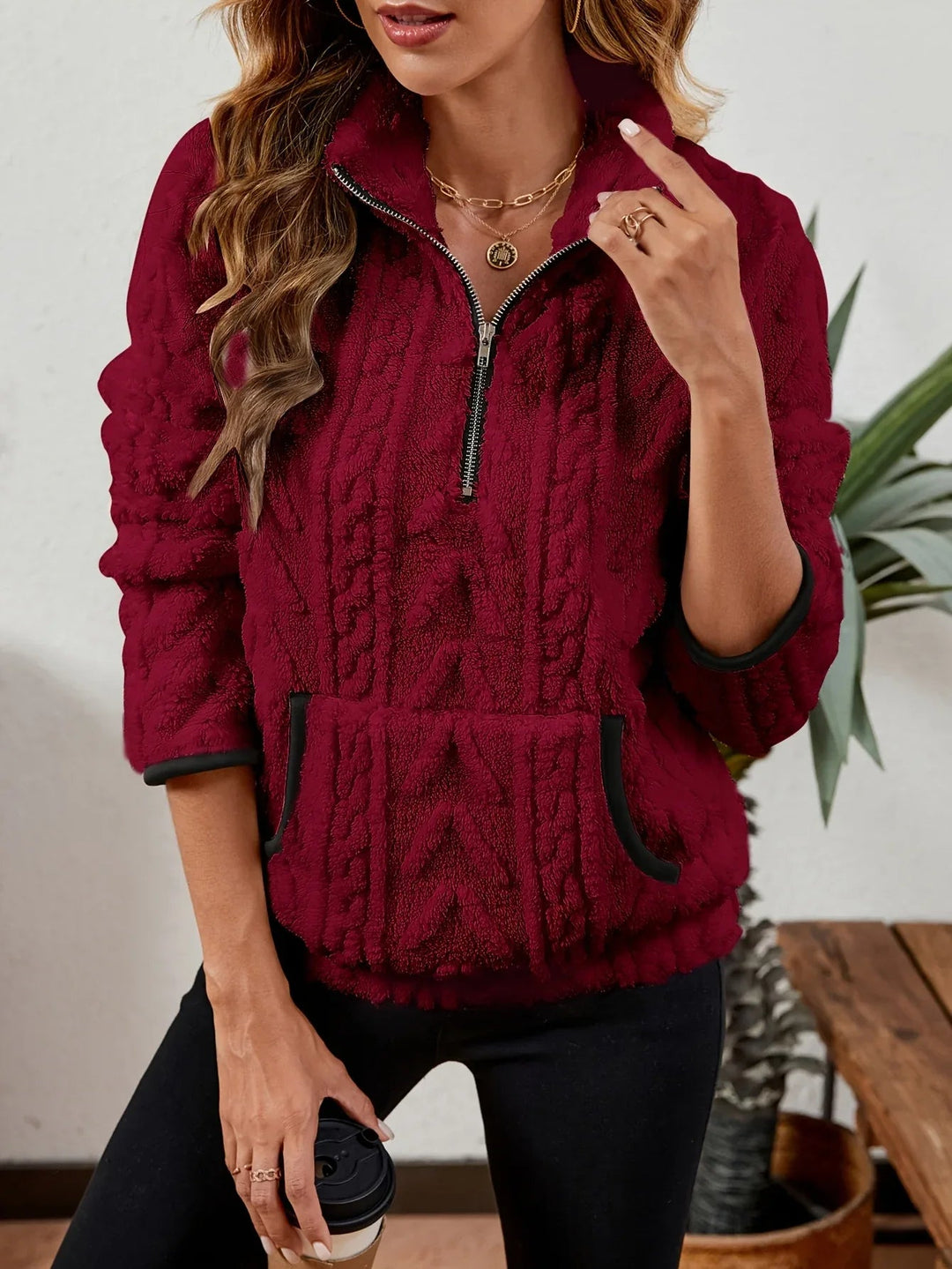 Nora – Plush Textured Zip Pullover