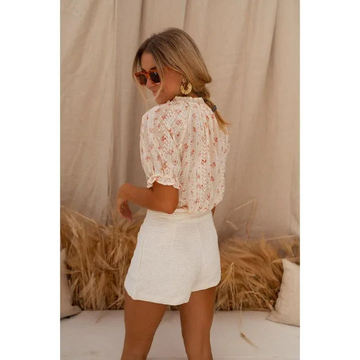 SOPHINI™ – Casual Floral Short-Sleeved Lining Blouse