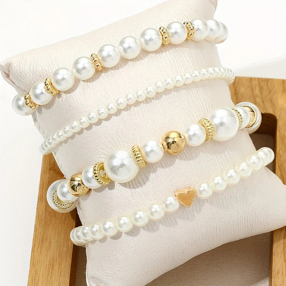 Pearl Heart Bracelet Set